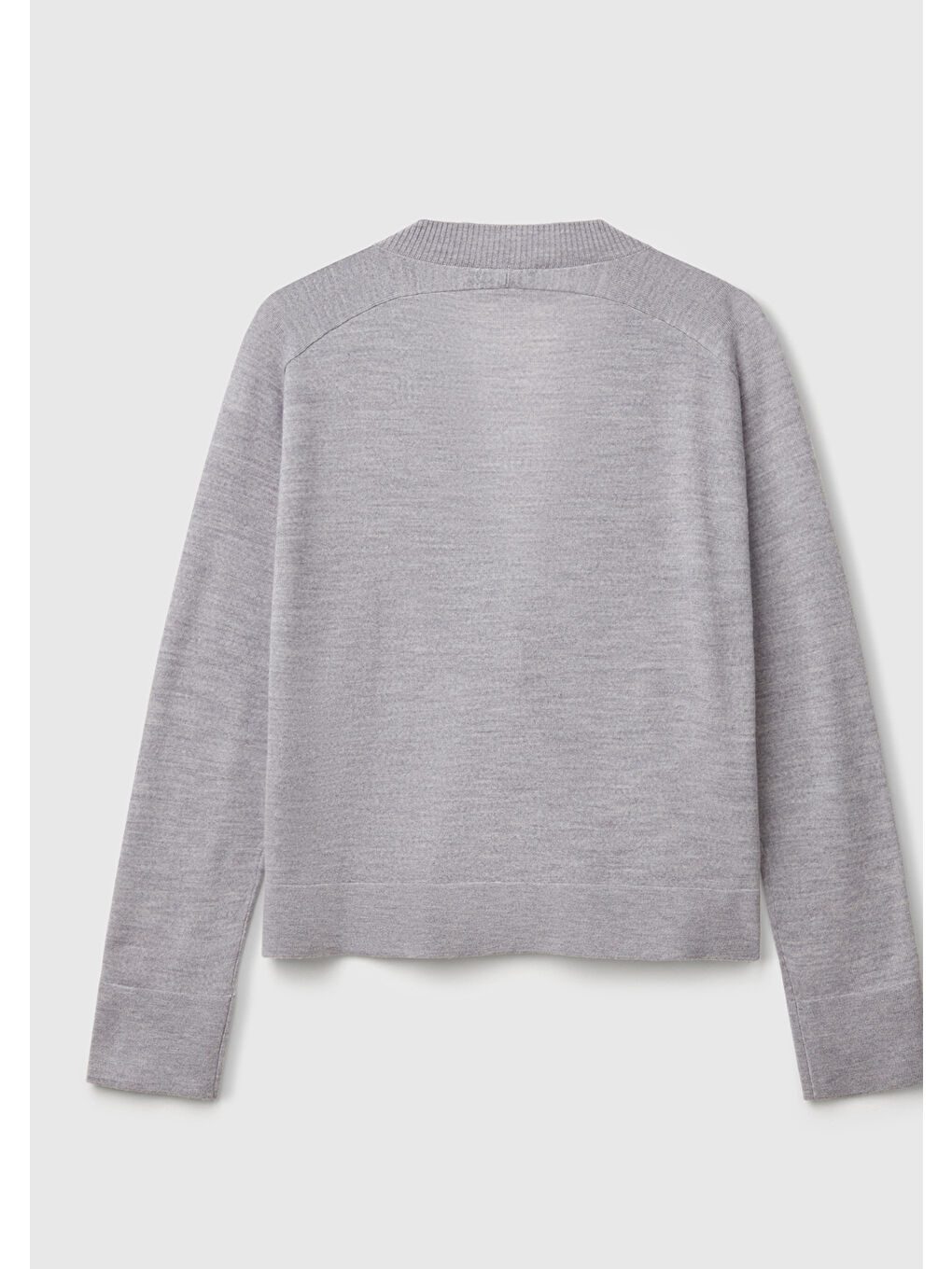 Kadın Gri Melanj %100 Yün Önü Cep Detaylı Düğmeli V Yaka Hırka-3