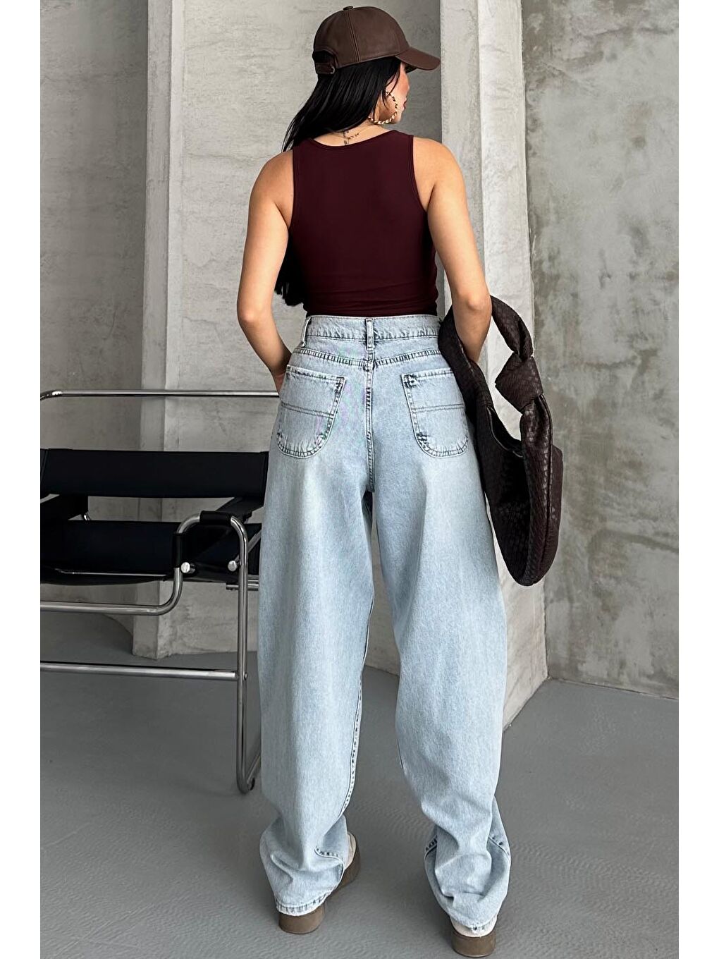 Yan Cepli Baggy Pantolon Buz Mavi - 27359-5