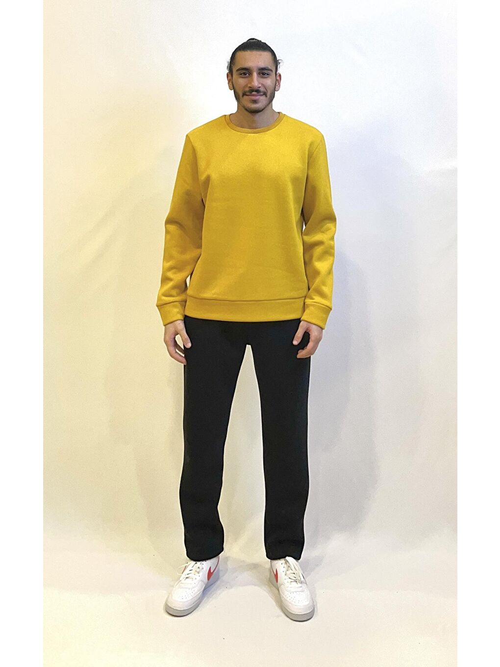 Sarı Erkek Bisiklet Yaka Regular Fit 3 İplik İçi Polarlı Kalın Sweatshirt SPR24SW36