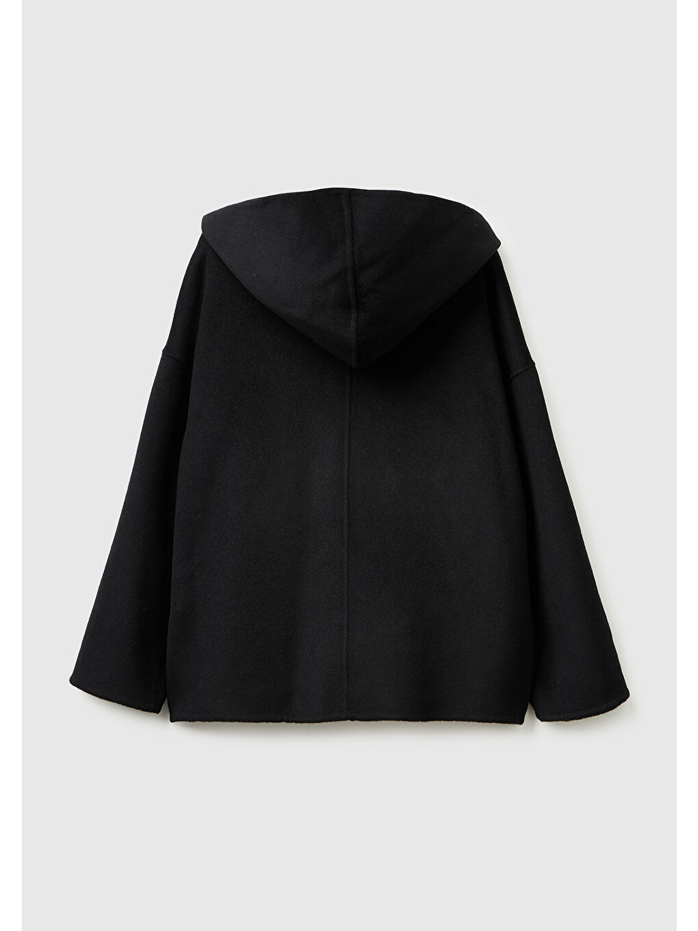 Kadın Siyah Yün ve Viskoz Karışımlı Çift Taraflı Cepli Kapüşonlu Palto-3