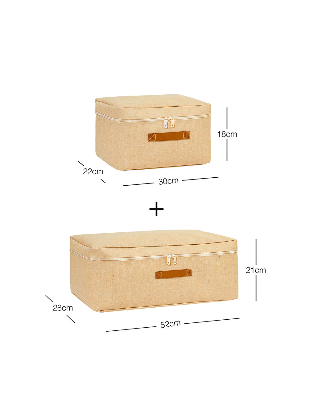 Bej 2'li Jüt Keten Hurç Set 30 x 22 x 18 / 52 x 28 x 21 cm-6