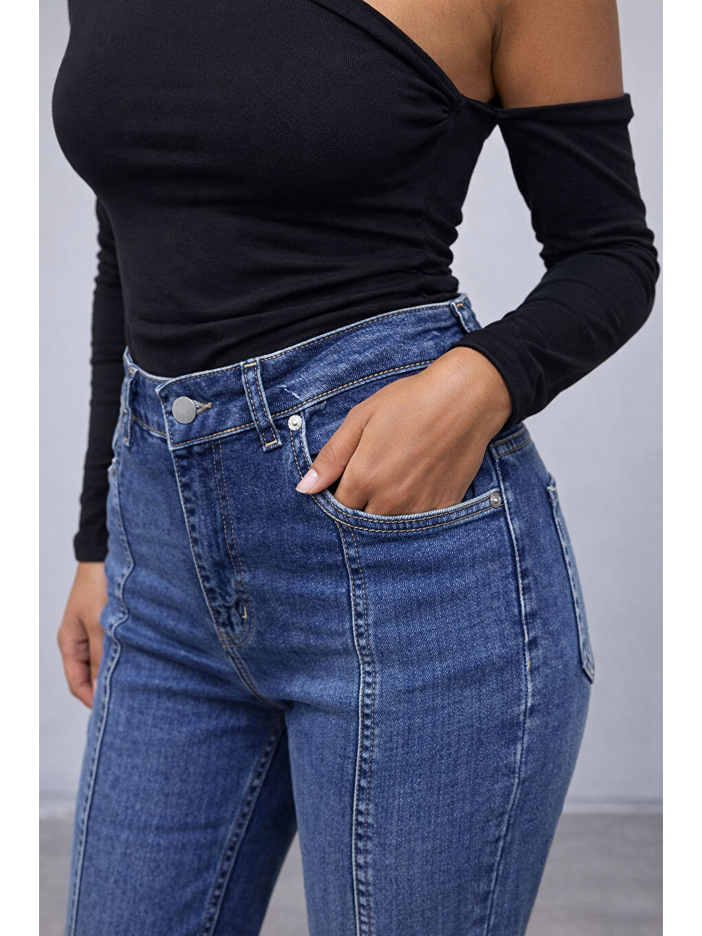 Dikişli Esnek Lacivert Jean-1