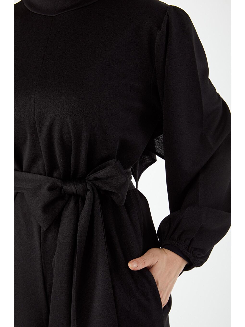 Hakim Yaka Kadın Siyah Uzun Kollu Tulum - 24432-5