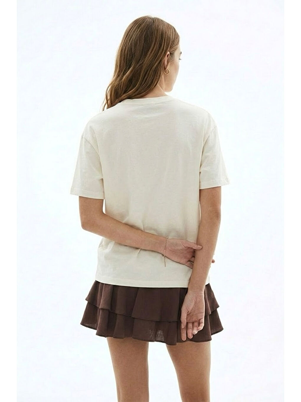 Sardalya Baskılı Oversize Tişört Ekru-2