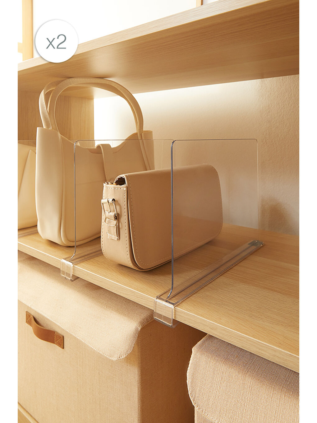 Renksiz 2'li Şeffaf Akrilik Çanta Raf Düzenleyici 20 x 30 x 0.29 cm