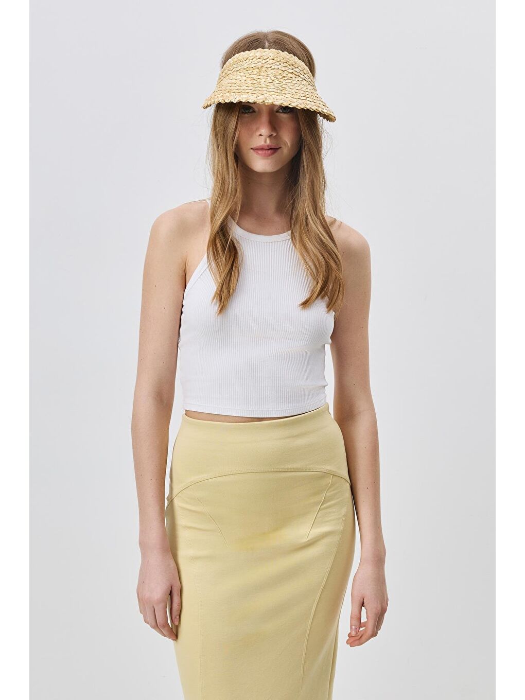 Esnek Bantlı Hasır Vizör Şapka Y8219 Bej-1