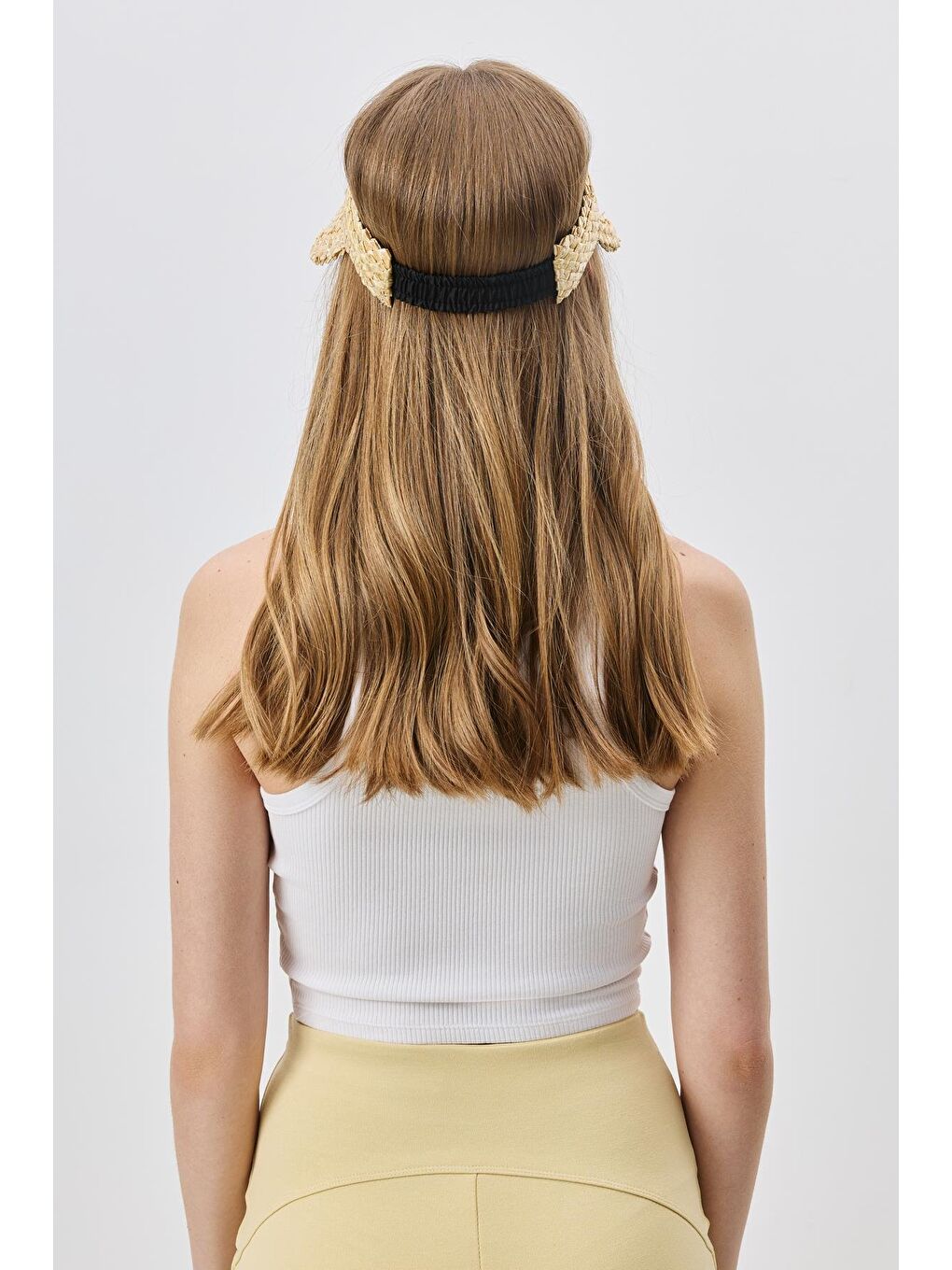 Esnek Bantlı Hasır Vizör Şapka Y8219 Bej-2