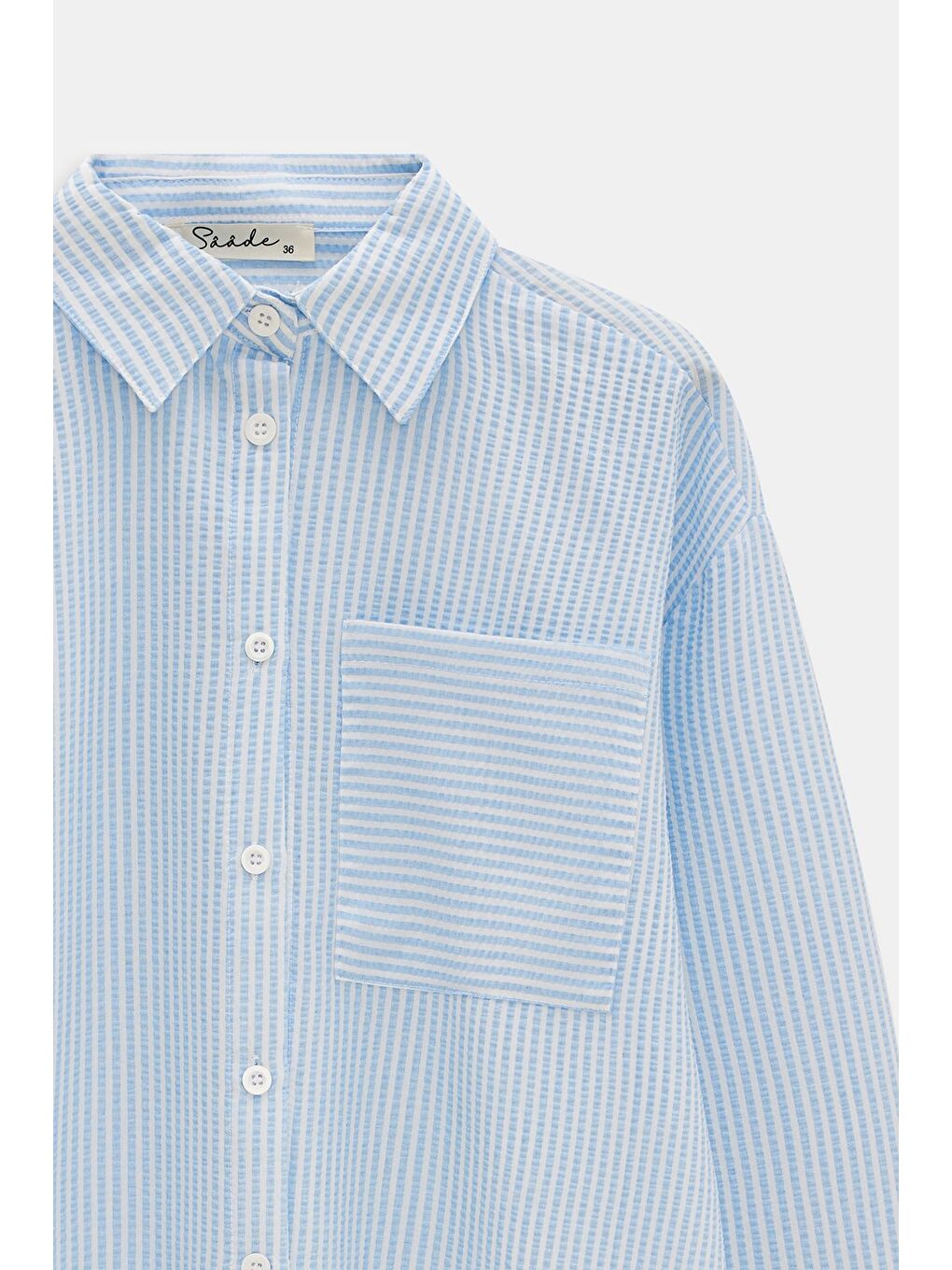 Açık Mavi Kadın Çizgili Dokulu Regular Basic Gömlek - Tek Cepli-2