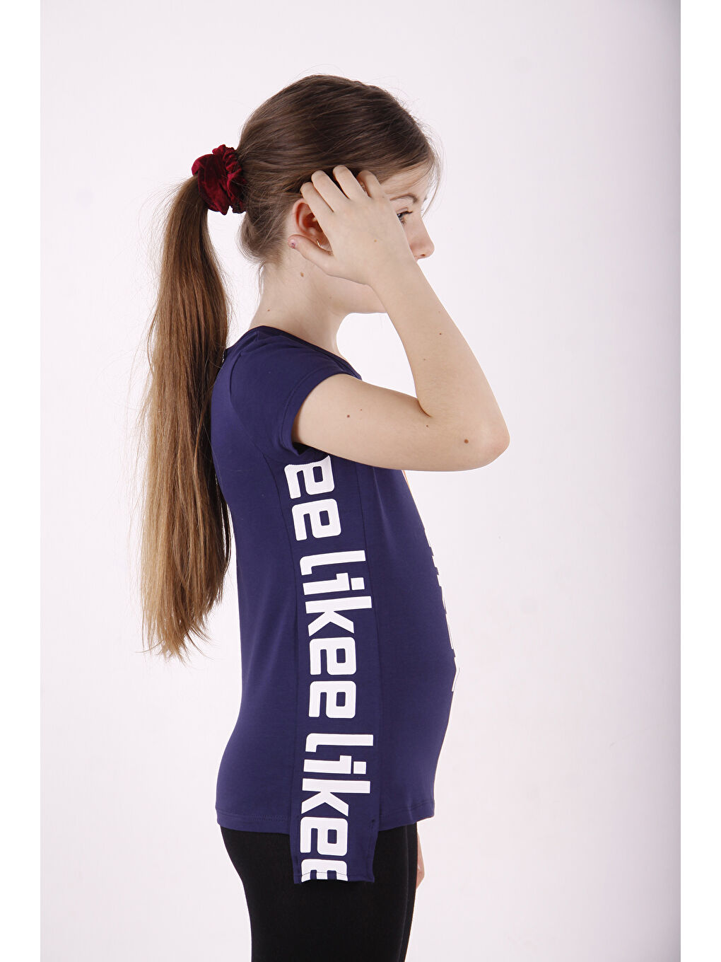 Lacivert Kız Çocuk Likee Baskılı Tişört-1