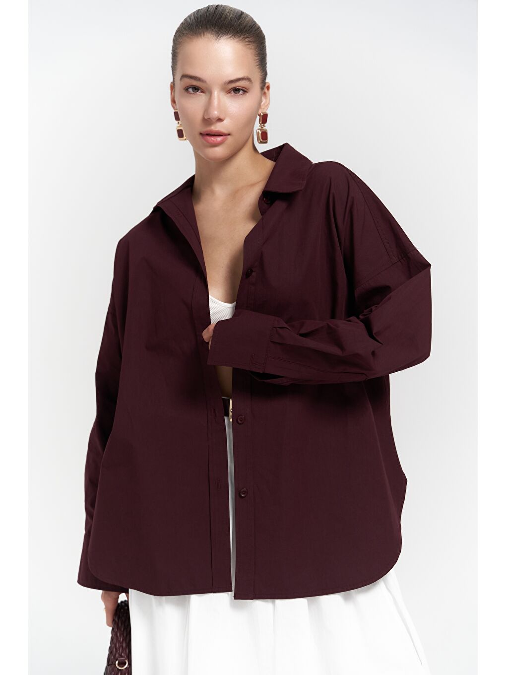 Mai Collection Phoebe Oversize Bordo Gömlek