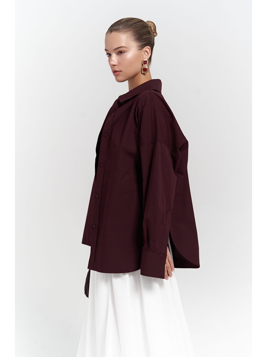 Mai Collection Phoebe Oversize Bordo Gömlek - 1