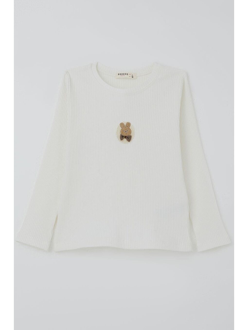 Kız Çocuk Uzun Kollu Tişört Papyonlu Tavşancık Arma Aksesuarlı Ekru (1.5-5 Yaş)