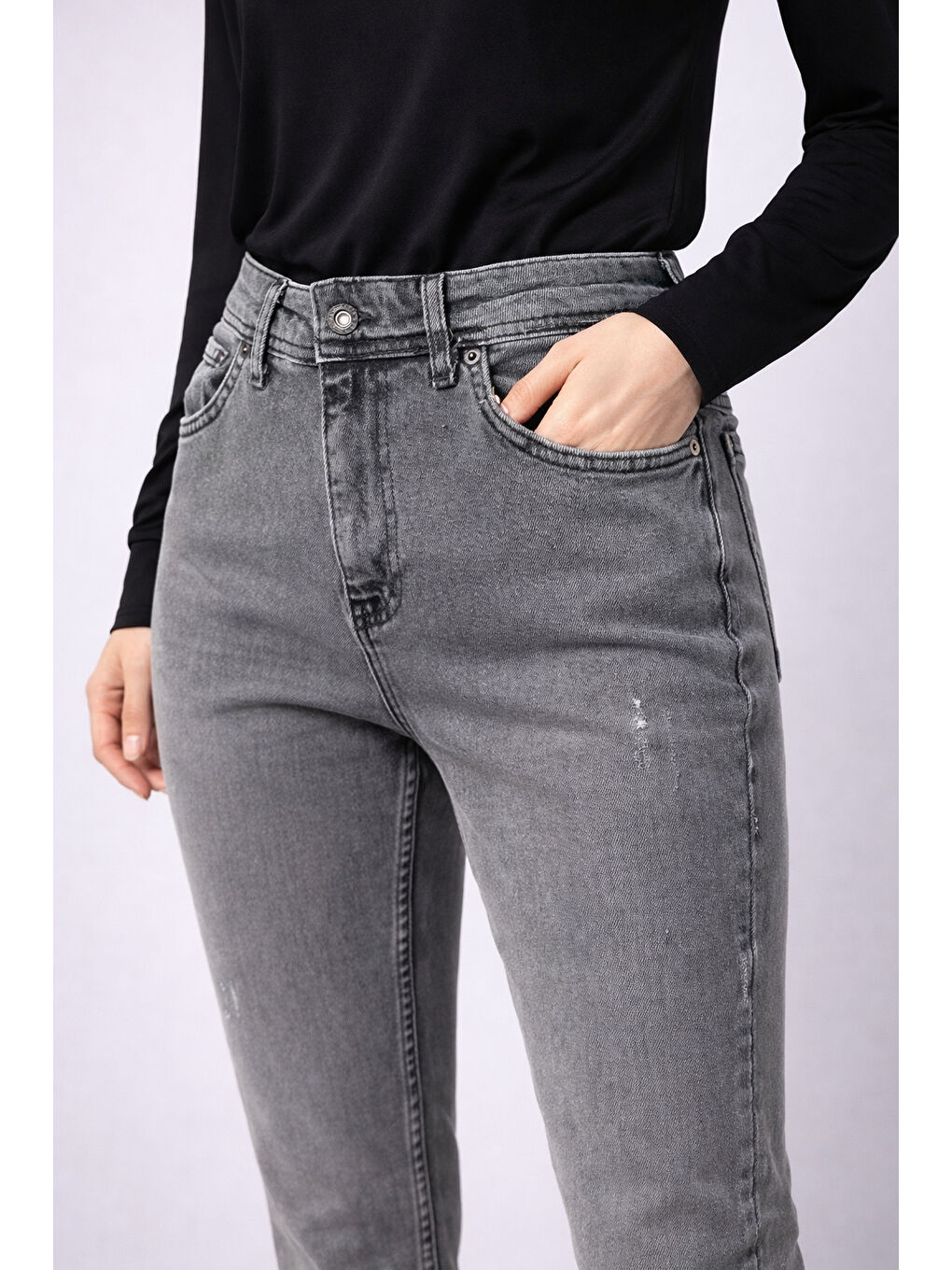 Gri Esnek Dar Paça Jean-2