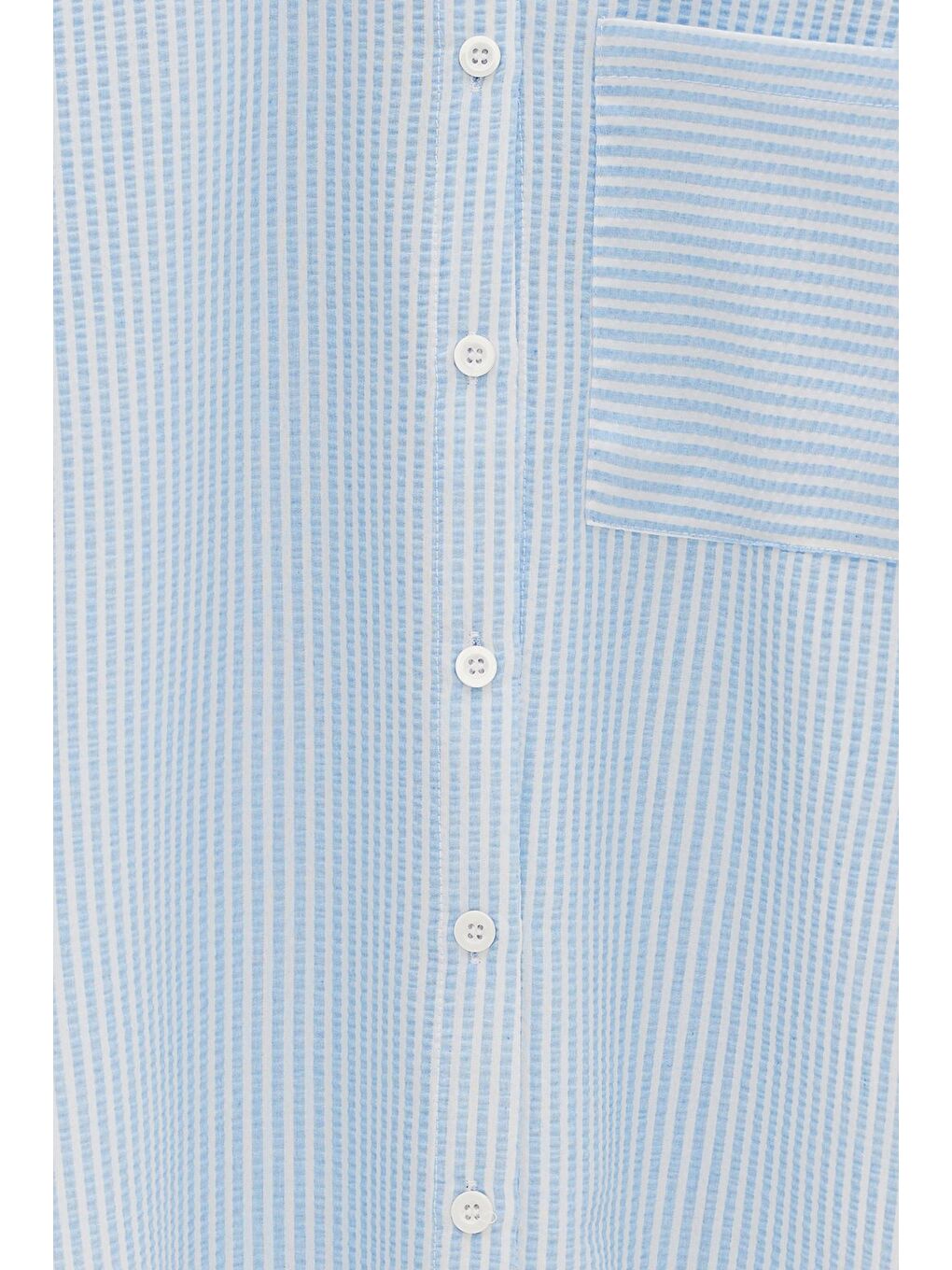 Açık Mavi Kadın Çizgili Dokulu Regular Basic Gömlek - Tek Cepli-3