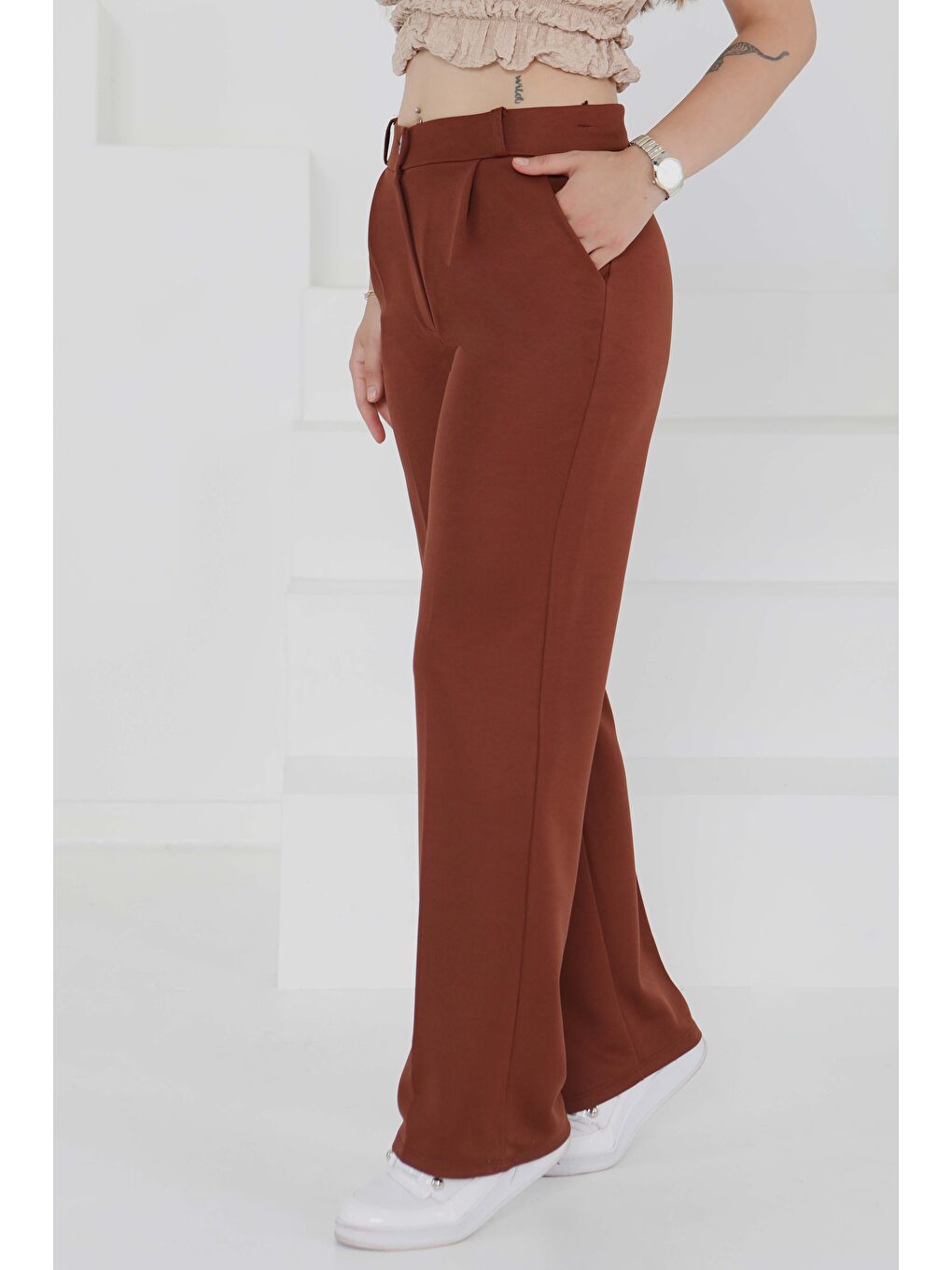 Kahverengi Cepli Palazzo Pantolon Kahve - 27487-2