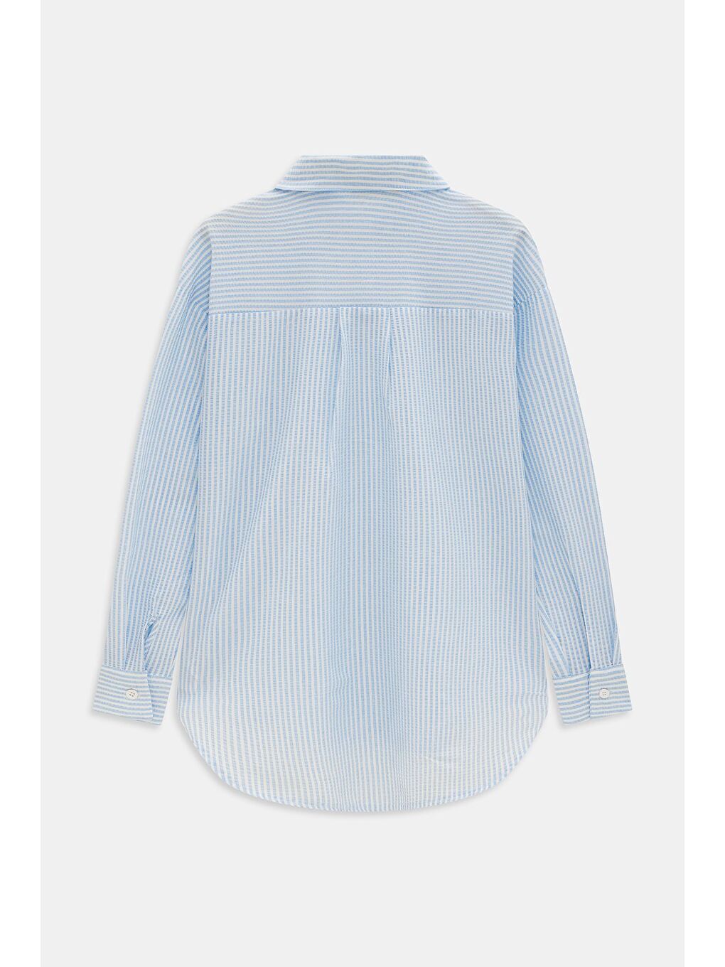 Açık Mavi Kadın Çizgili Dokulu Regular Basic Gömlek - Tek Cepli-4