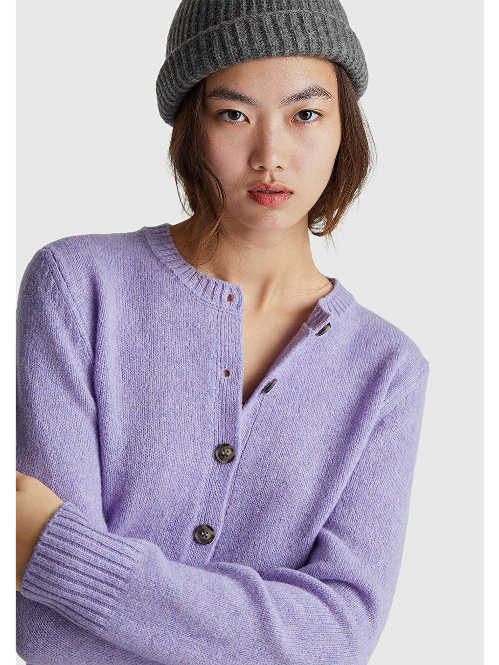 Lila Kadın Koyu Lİla Shetland Hırka-5