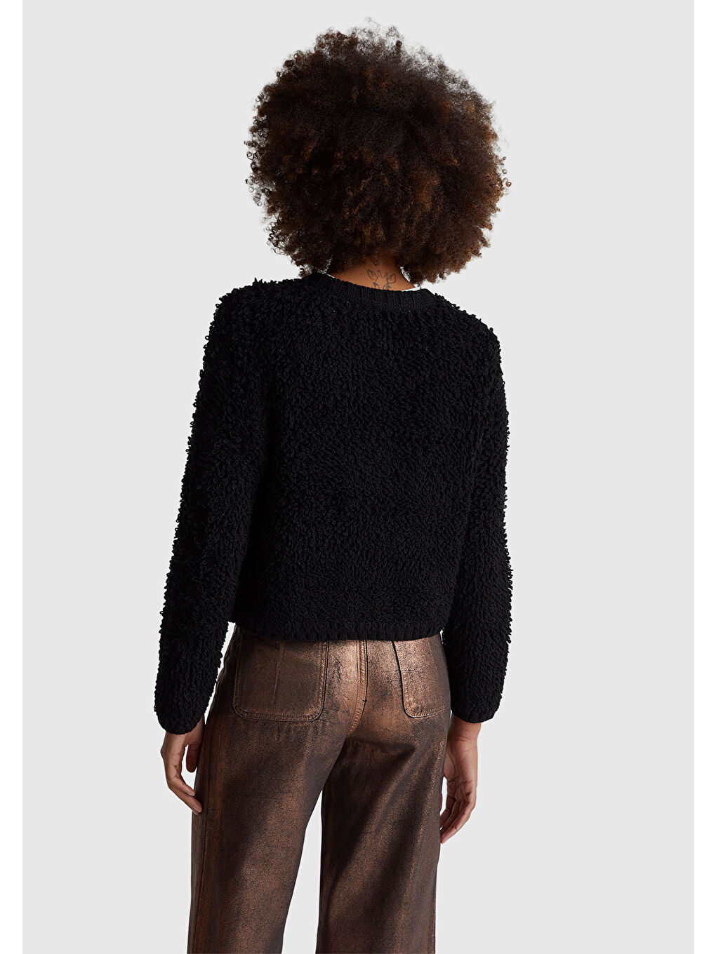 Kadın Siyah Yün Karışımlı Düğmeli Hırka-2