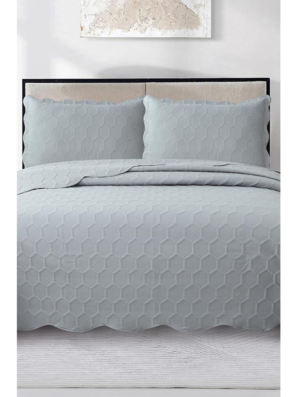 Cenevre Elyaf Dolgulu Çift Kişilik 240x260 Cm Yatak Örtüsü Antrasit