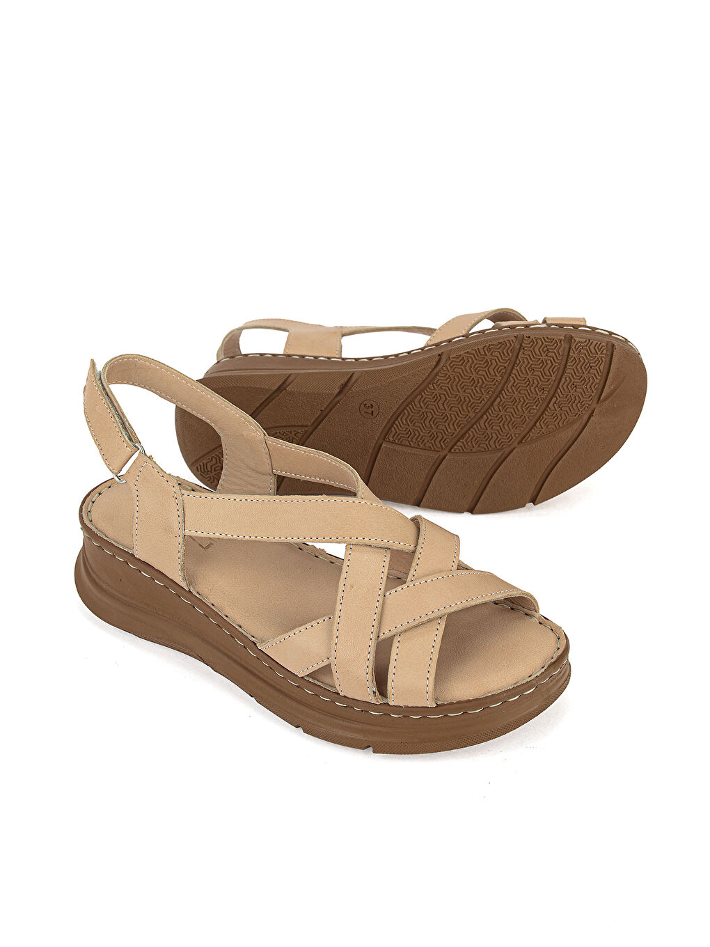 Bej Kadın Hakiki Deri Konfor Sandalet 1611051Z041 Nude-3