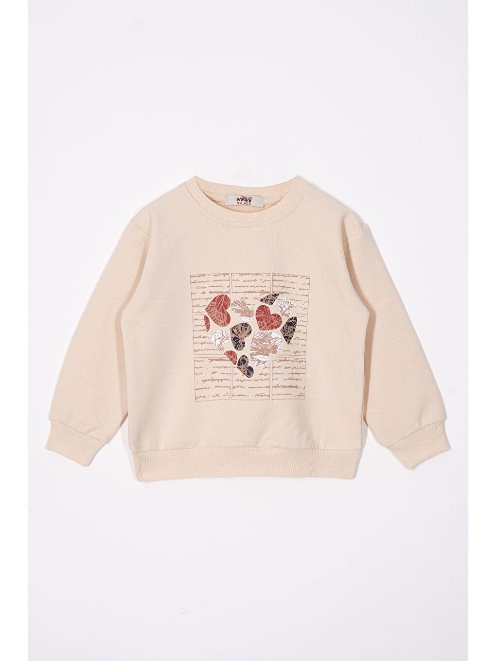 Bej Kalp Baskılı Kız Çocuk Eşofman Takım-1