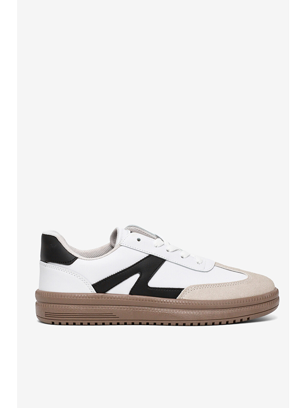 Kadın Beyaz Siyah Rahat Kalıp Kauçuk Taban Bağcıklı Sneaker-4