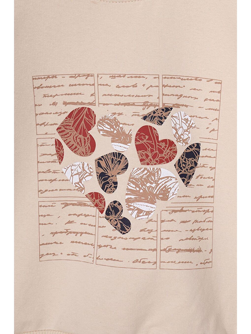 Bej Kalp Baskılı Kız Çocuk Eşofman Takım-2