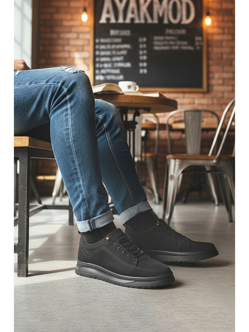 Siyah Nubuk Hakiki Deri Erkek Casual Ayakkabı 138 M-2