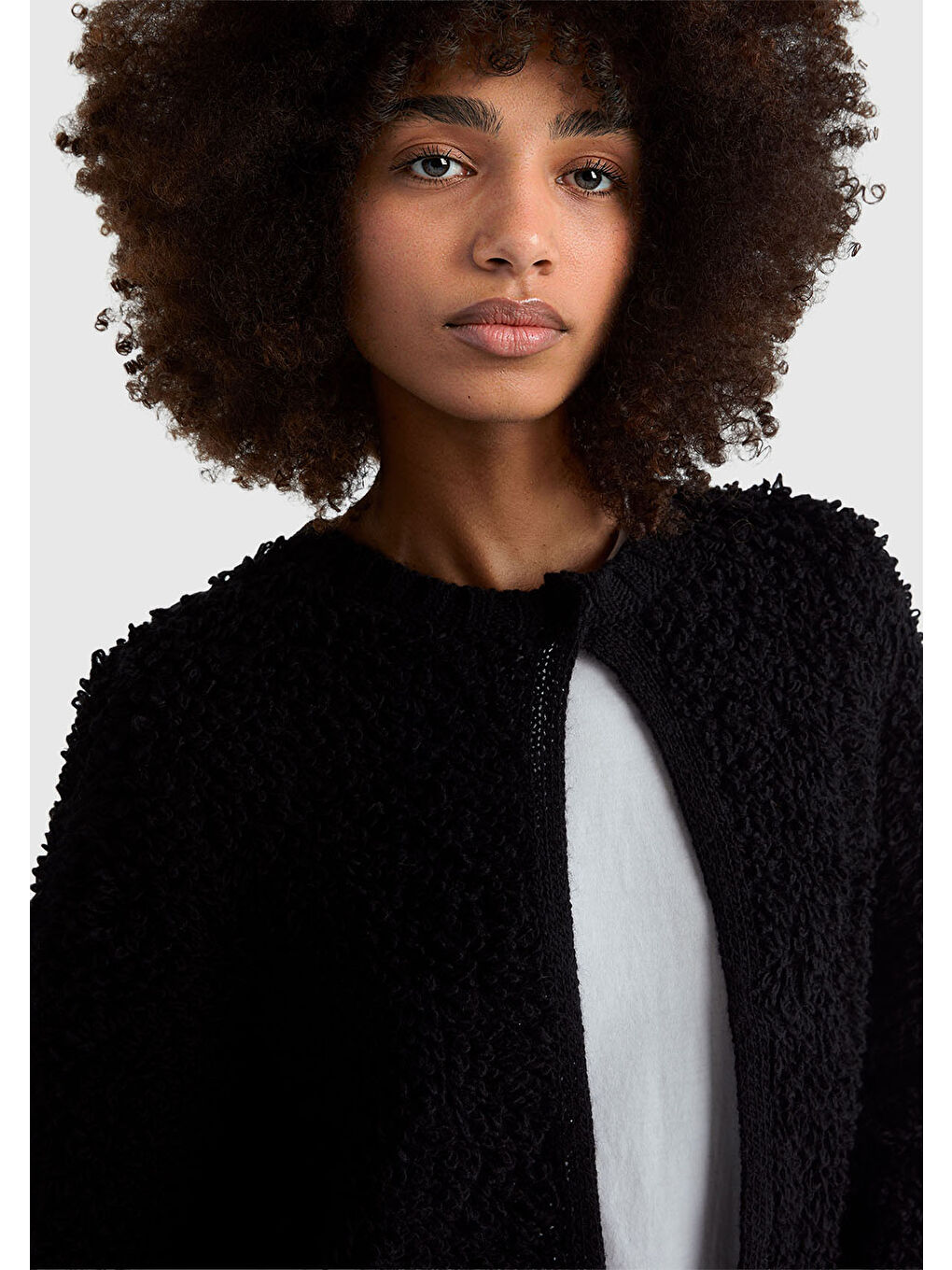 Kadın Siyah Yün Karışımlı Düğmeli Hırka-5