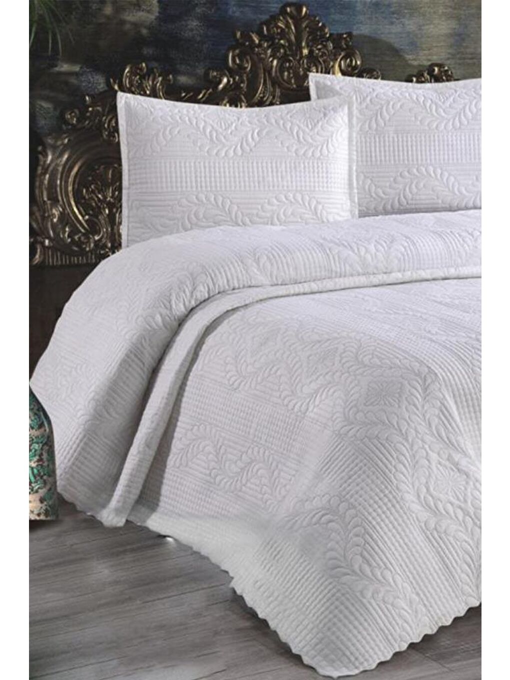 Ekru Ultrasonik Kapitoneli Sena Çift Kişilik Yatak Örtüsü Krem