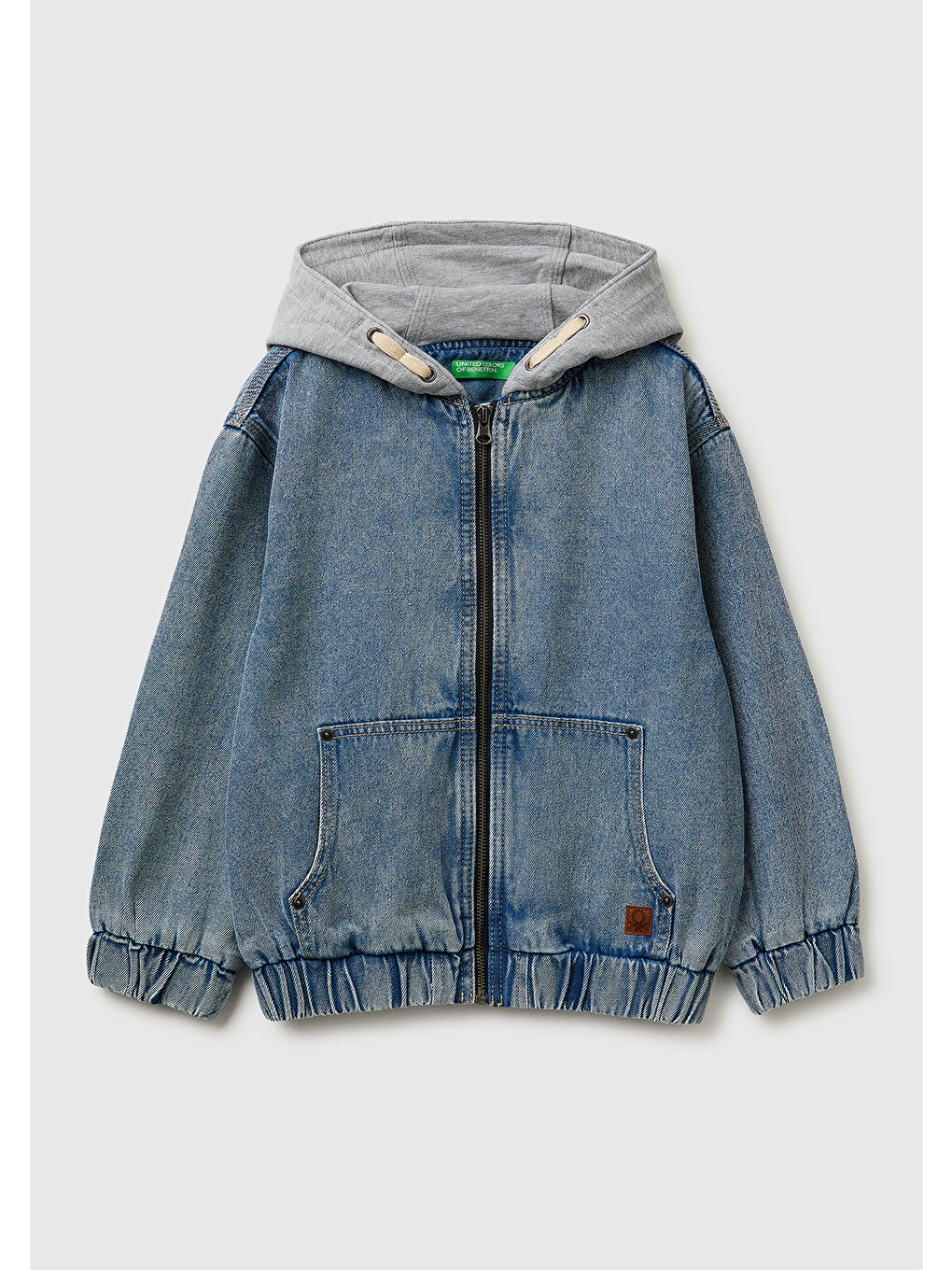 Erkek Çocuk Mavi Logo Etiketli Polar Kapüşonlu Denim Bomber Ceket