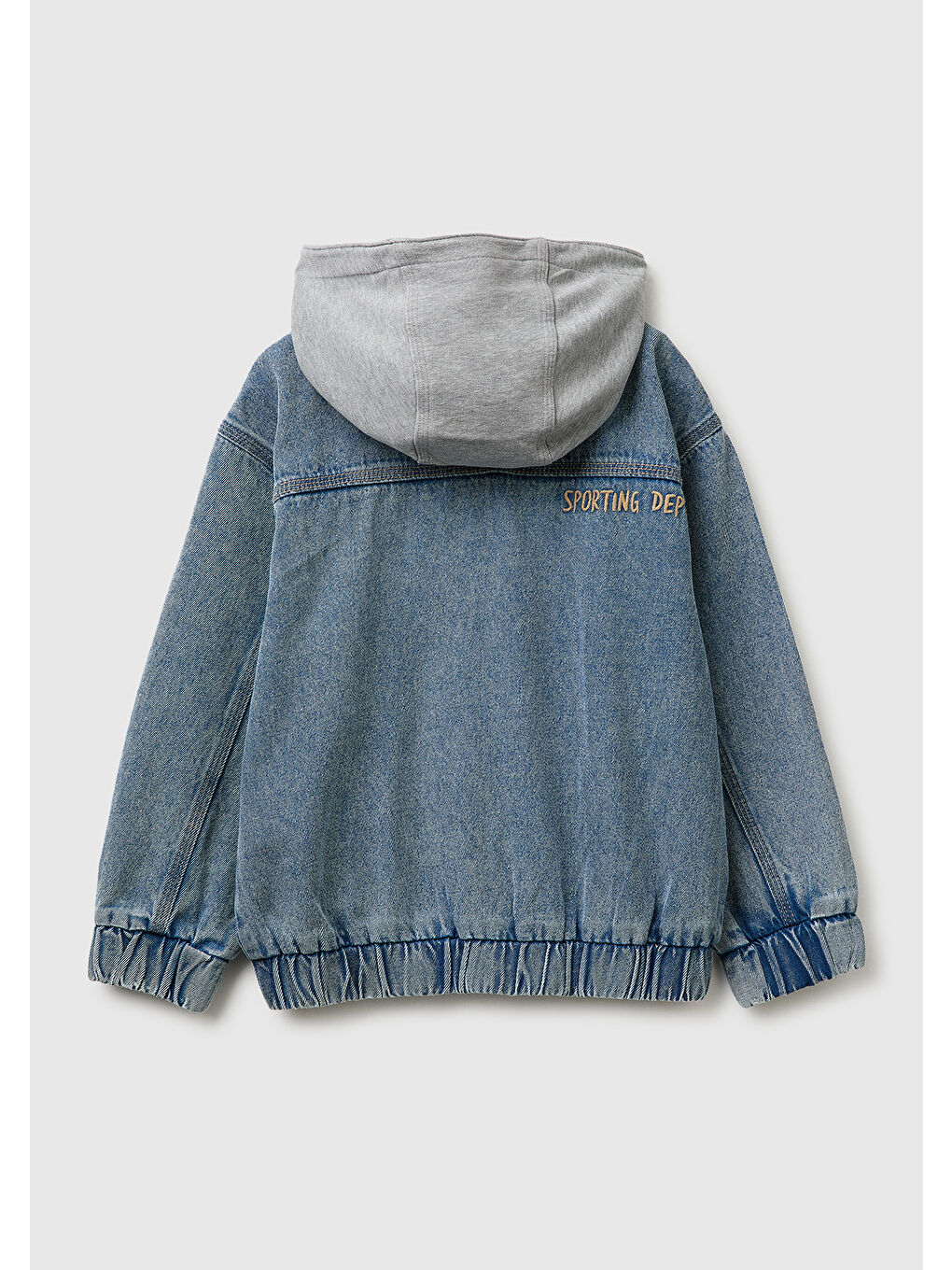Erkek Çocuk Mavi Logo Etiketli Polar Kapüşonlu Denim Bomber Ceket-1