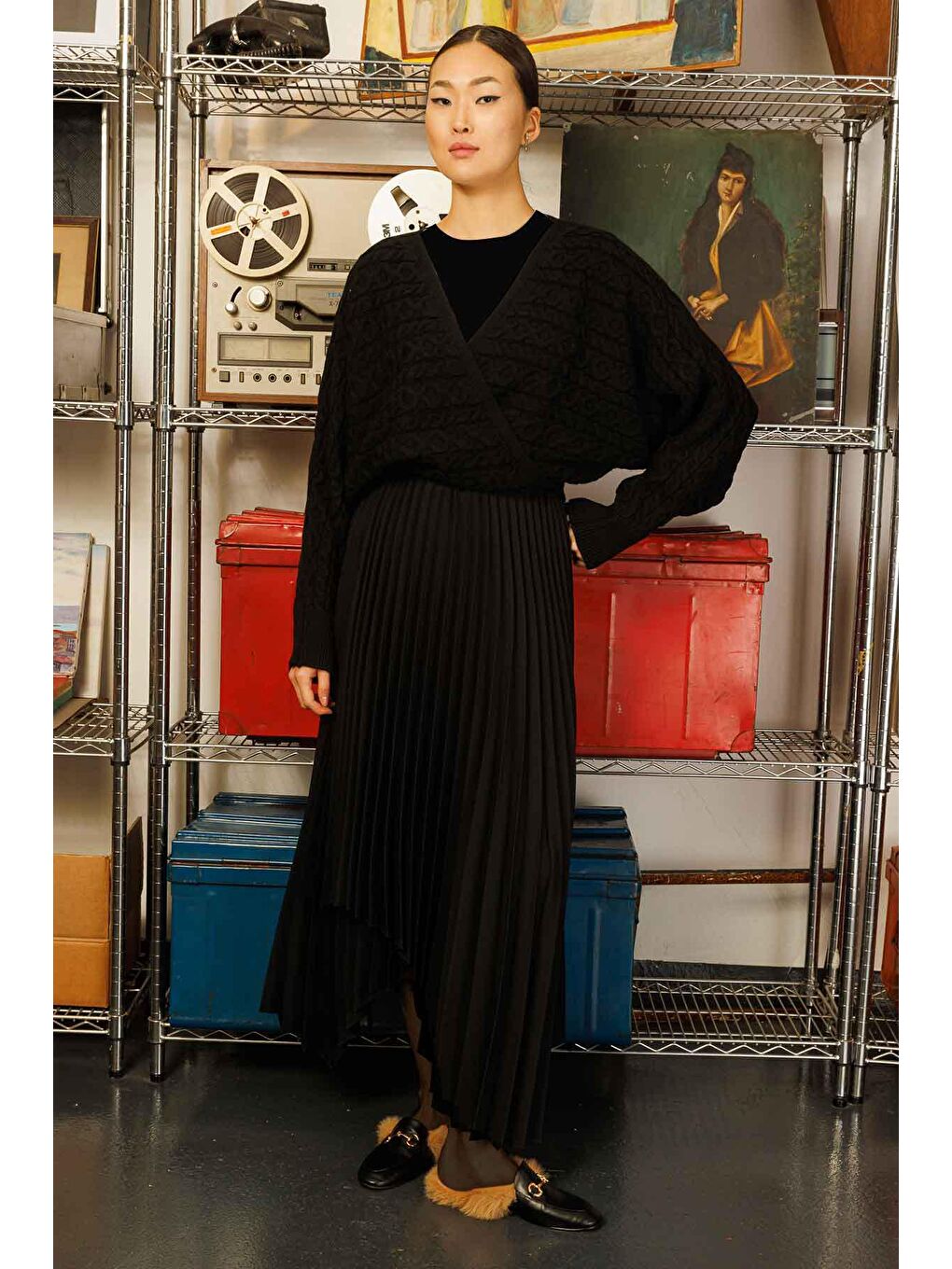 Anvelop Saç Örgü Kazak - Siyah