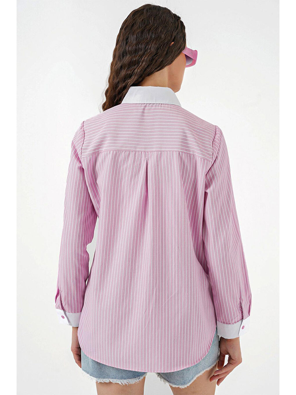 Kadın Çizgili Gömlek 20288 - Pembe-5