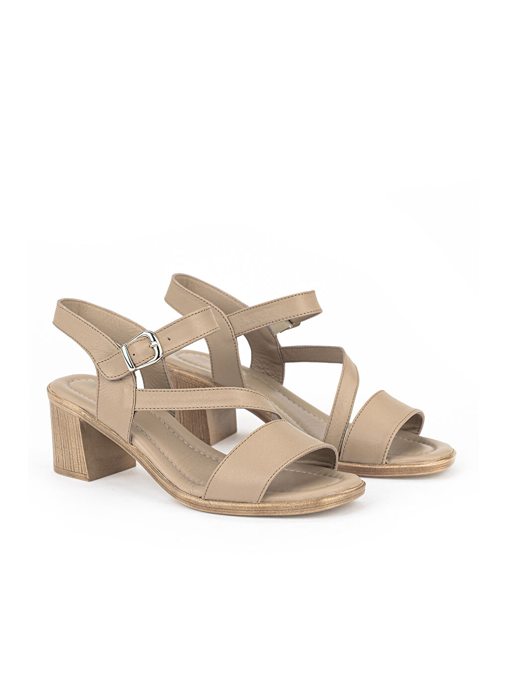 Kadın Hakiki Deri Topuklu Sandalet 1611020Z2219 Bej-1