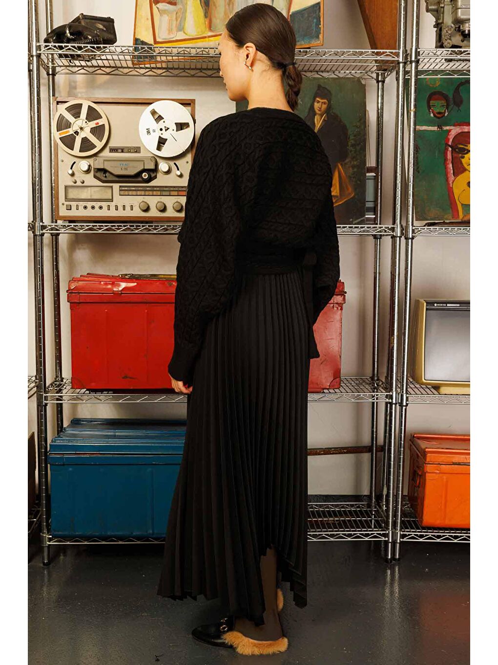 Anvelop Saç Örgü Kazak - Siyah-1