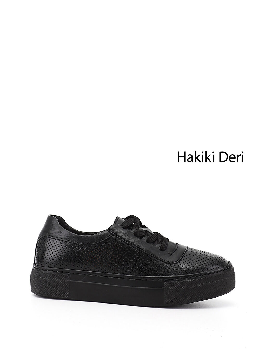 Siyah Kadın SİYAH Bağcıklı Dolgu Taban Hakiki Deri Sneaker