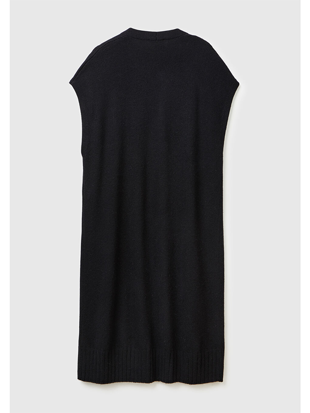 Siyah Kadın Sİyah Yün ve Kaşmir Karışımlı Ribana Detaylı Kısa Kollu Uzun Hırka-3