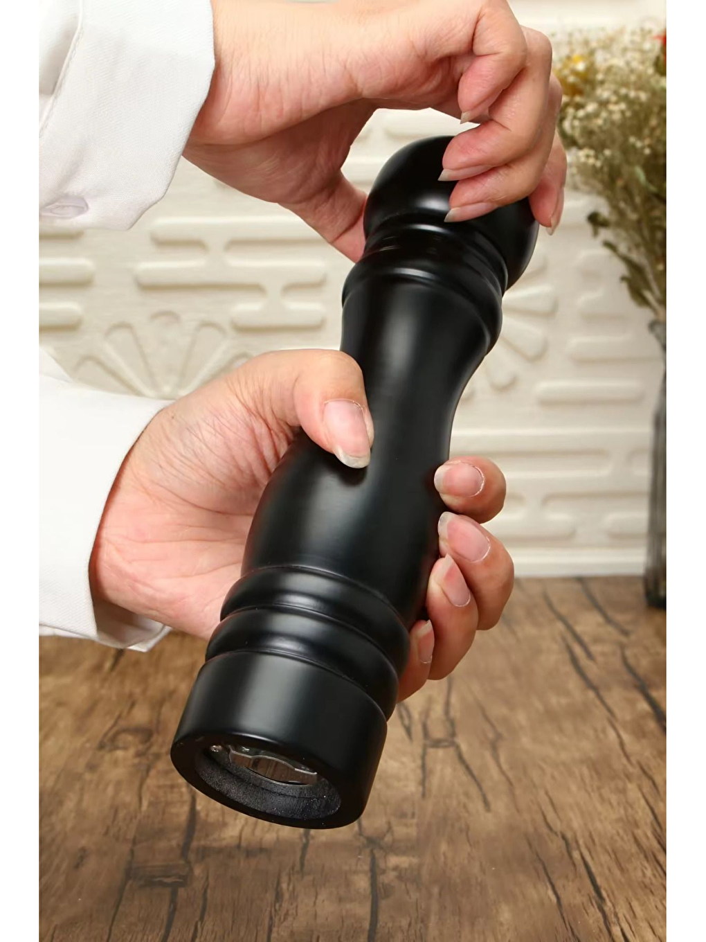 Siyah Ahşap Seramik Bıçaklı Baharat ve Tuz Değirmeni 20 cm 2 Adet-2