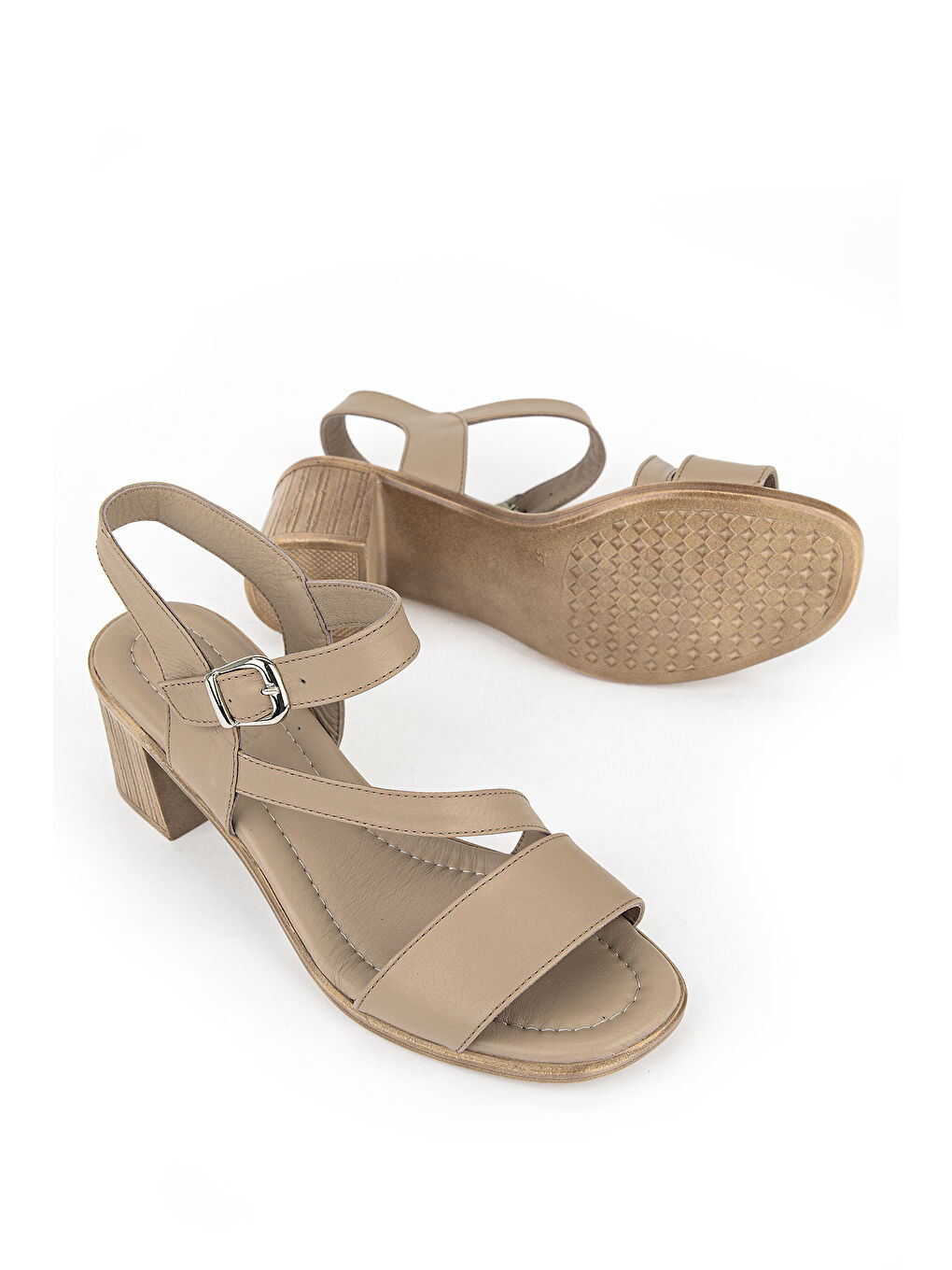 Kadın Hakiki Deri Topuklu Sandalet 1611020Z2219 Bej-3