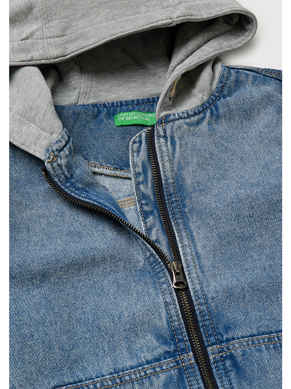 Erkek Çocuk Mavi Logo Etiketli Polar Kapüşonlu Denim Bomber Ceket-2