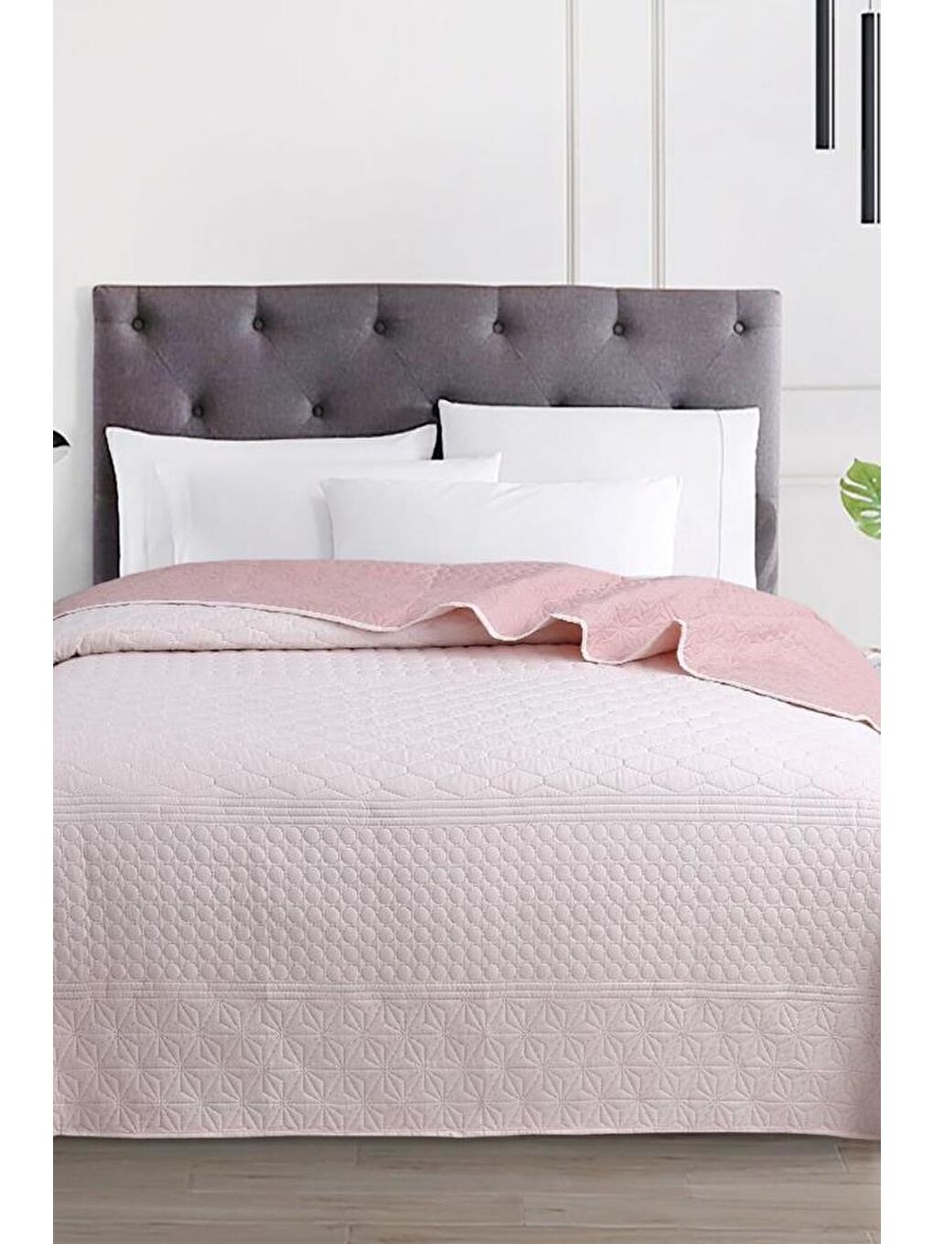 Ultrasonik Kapitoneli Doremi Çift Taraflı Çift Kişilik Yatak Örtüsü Pembe