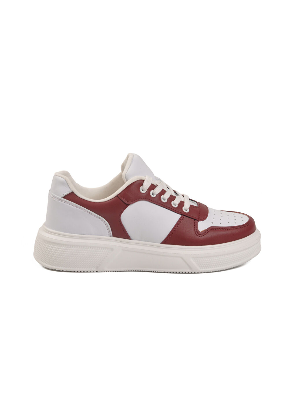 Beyaz Bordo Bağcıklı Cilt Hafif Unisex Sneaker Aper 049 G-1