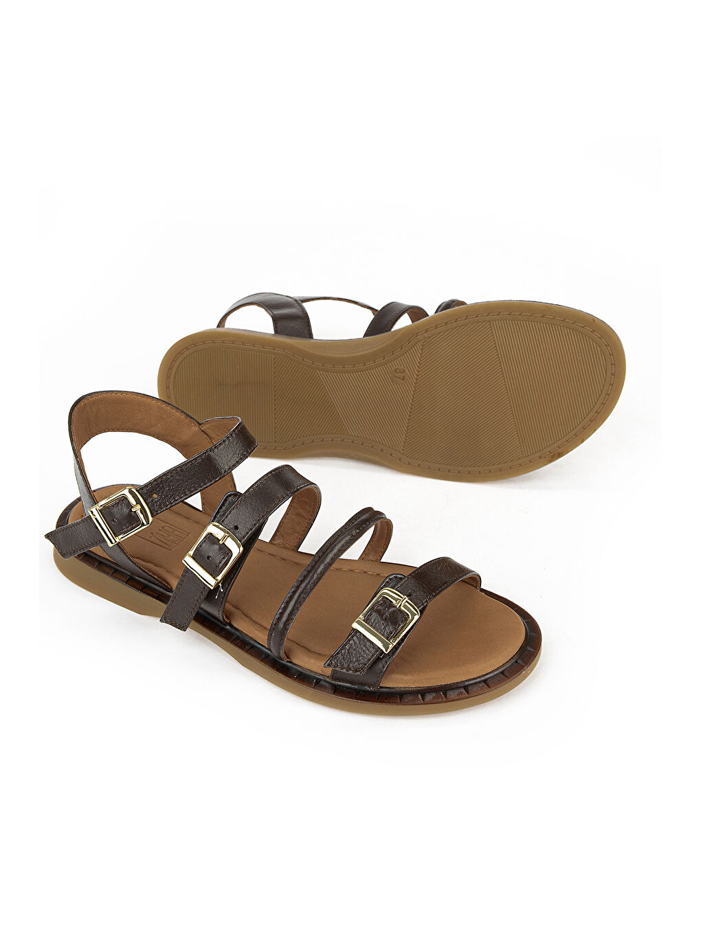 Kahverengi Kadın Hakiki Deri Sandalet 1611047Z26625 Kahve-3