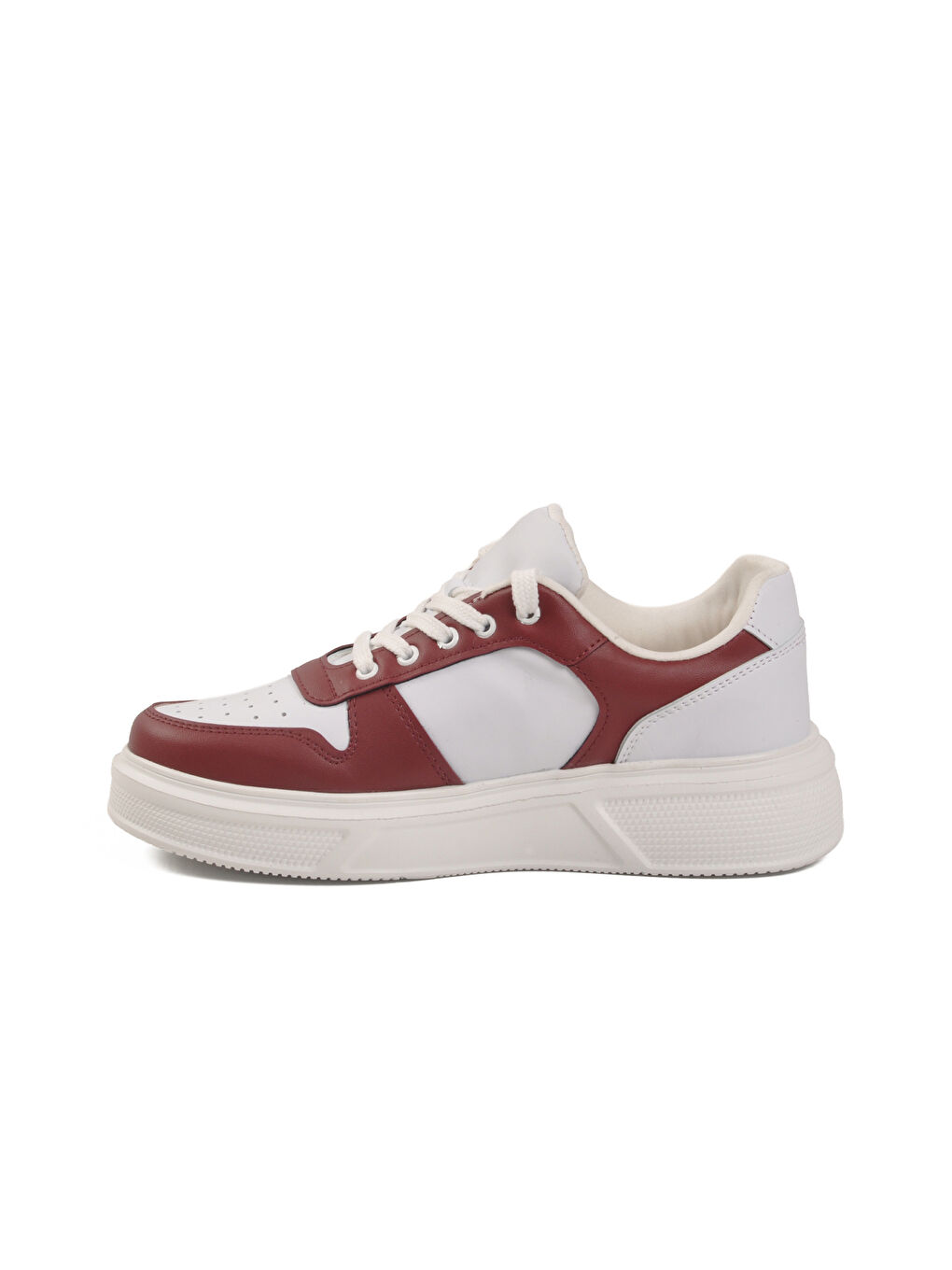 Beyaz Bordo Bağcıklı Cilt Hafif Unisex Sneaker Aper 049 G-3