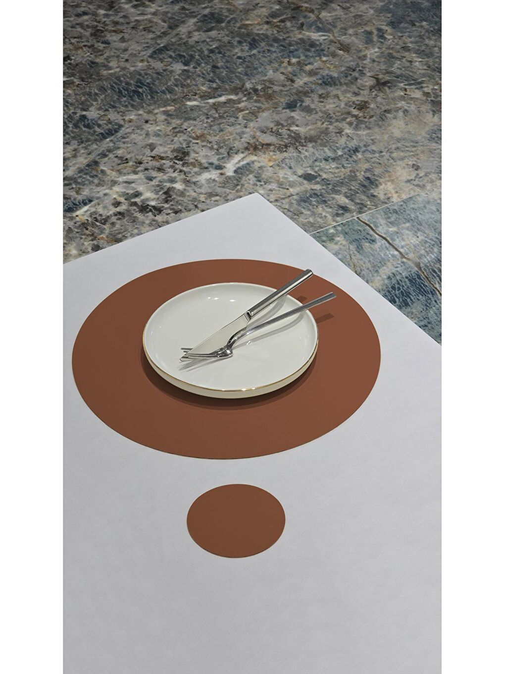 ASDIVA Deri Amerikan Servis Supla Placemats Yuvarlak model KİREMİT 2 Kişilik 4 Parça