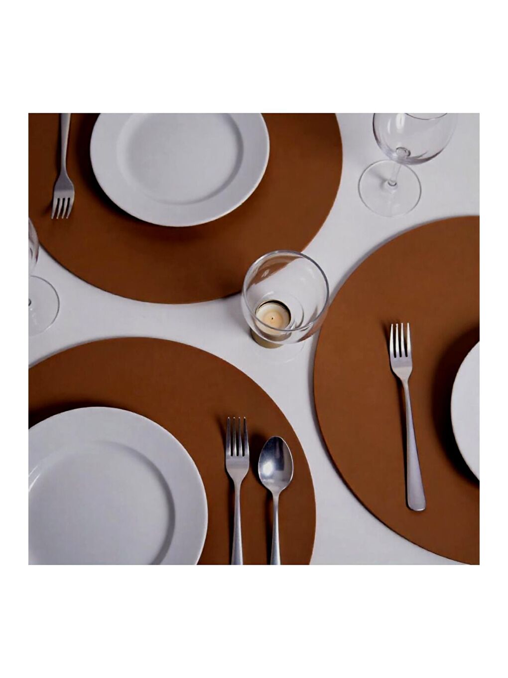 ASDIVA Deri Amerikan Servis Supla Placemats Yuvarlak model KİREMİT 2 Kişilik 4 Parça-1