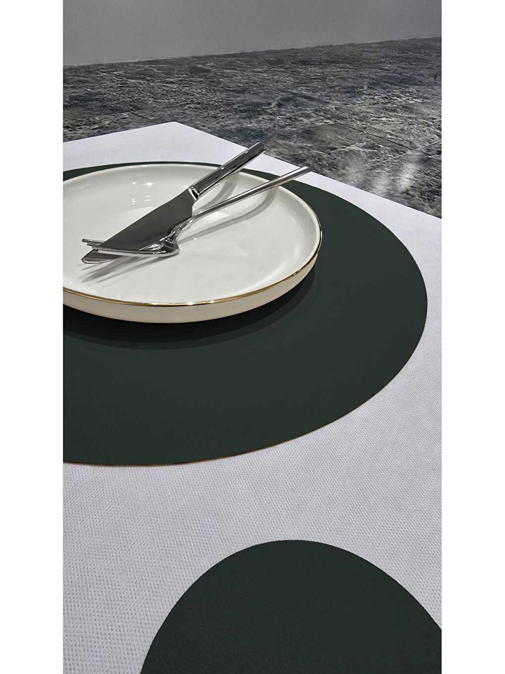 Haki Deri Amerikan Servis Supla Placemats Yuvarlak model YEŞİL 2 Kişilik 4 Parça-1