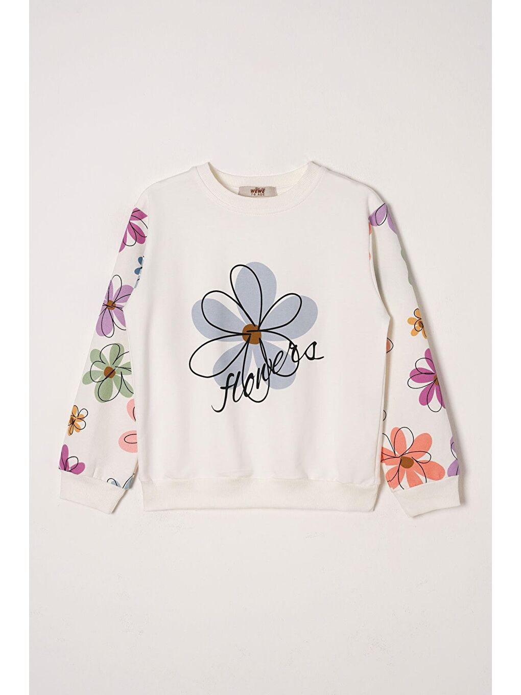 Mavi Çiçek Baskılı Kız Çocuk Eşofman Takım-1