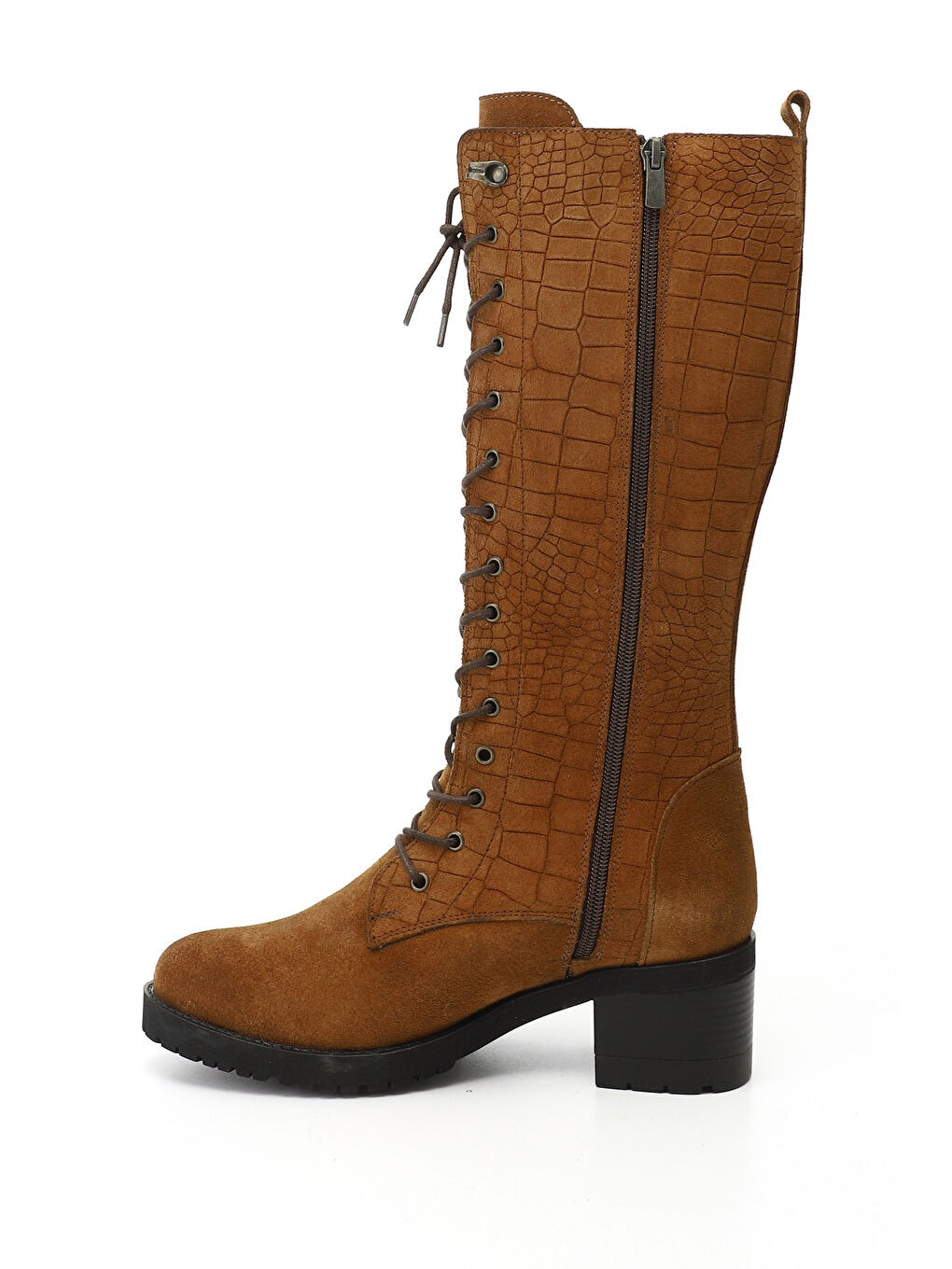 Kahverengi Kadın KAHVERENGİ-TABA Fermuarlı Kalın Topuklu Hakiki Deri Postal Çizme-2